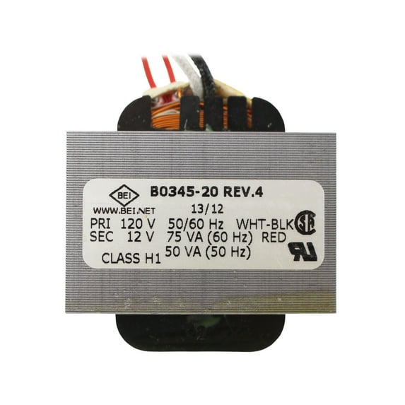 BEI Low Voltage Transformer, Class H1, Input @ 120V, Output @ 12V 75VA