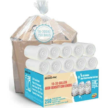 BEIDOU-PAC 16-20-30 Gallon Trash Bags, 250 Count, Unscented Clear Plastic Recycling Bags