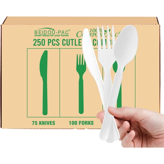 Recycleble Plastic BEIDOU-PAC 250 Count Compostable Disposable Non Plastic Silverware ...