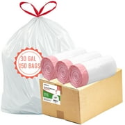 BEIDOU-PAC 30 Gallon Trash Bags Drawstring, 150 Count | Heavy Duty | White | Unscented Can Liners
