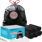 BEIDOU-PAC 4-6 Gallon Trash Bags Drawstring, 150 Count, Black & Unscented Garbage Can Liners