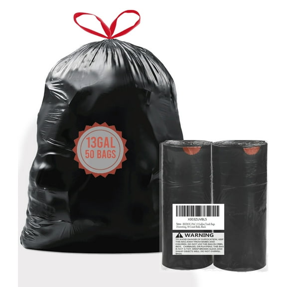 BEIDOU-PAC Tall Kitchen Drawstring Trash Bags 13 Gallon, 50 Count, Heavy Duty Black & Unscented Can Liners