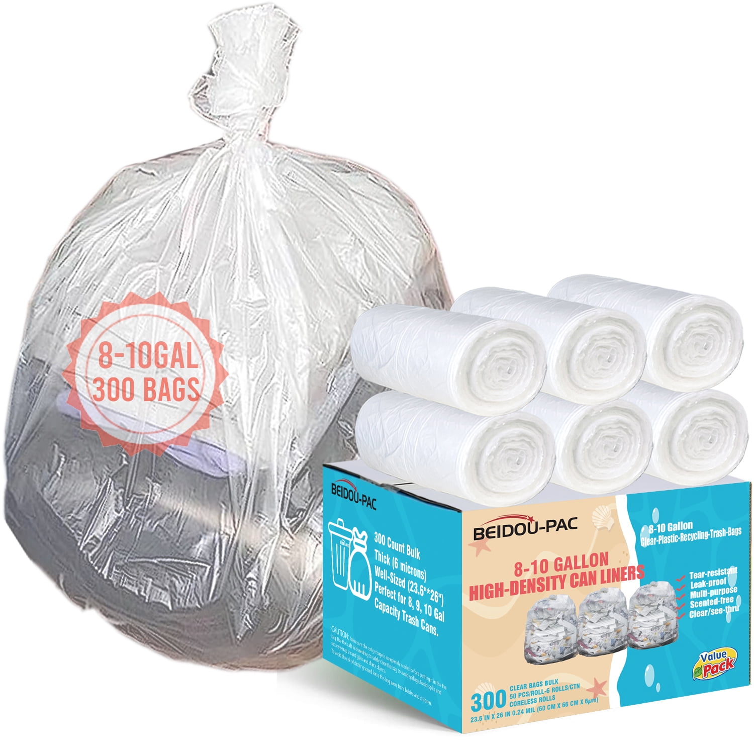 Ueonyo Netko Clear Garbage Bags - 15 Gallon Waste Basket Bags for Kitchen, Home, Office, Bathroom - Wastebasket Bin Liners - High Density, Leak-Proof