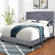 BEIGE QUEEN SIZE ADJUSTABLE LINEN FABRIC UPHOLSTERED BED FRAME VINTAGE COLLECTION COLOR FITS ANY ROOM