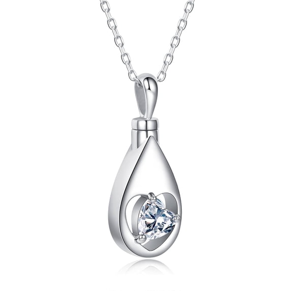 BEILIN 925 Sterling Silver Urn Necklaces for Ashes CZ Teardrop Ashes Eternity Creamtion Jewelry Urns Necklace Keepsake Memorial Gifts (Clear) C87