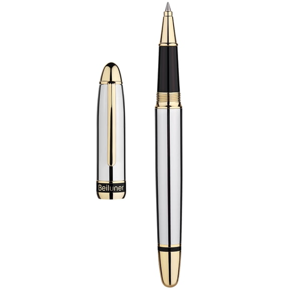 BEILUNER 315 Luxury Rollerball Pen, Stunning Silver Chrome with 24K Gold Finish, Luxury Grade Craftsmanship, Best Pen Gift Set for Men and Women, Graduation, Executive, Office, Fancy, Nice Pens