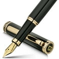 thumbnail image 1 of BEILUNER Black Fountain Pen,Stunning Luxury Pen,24K Gilded Nib(Medium),Gorgeous 24K Gold Finish,German Schneider Ink Converter,Trustworthy Pen Gift for Men&Women-Elegant, Office,Nice Pen for Writing, 1 of 9