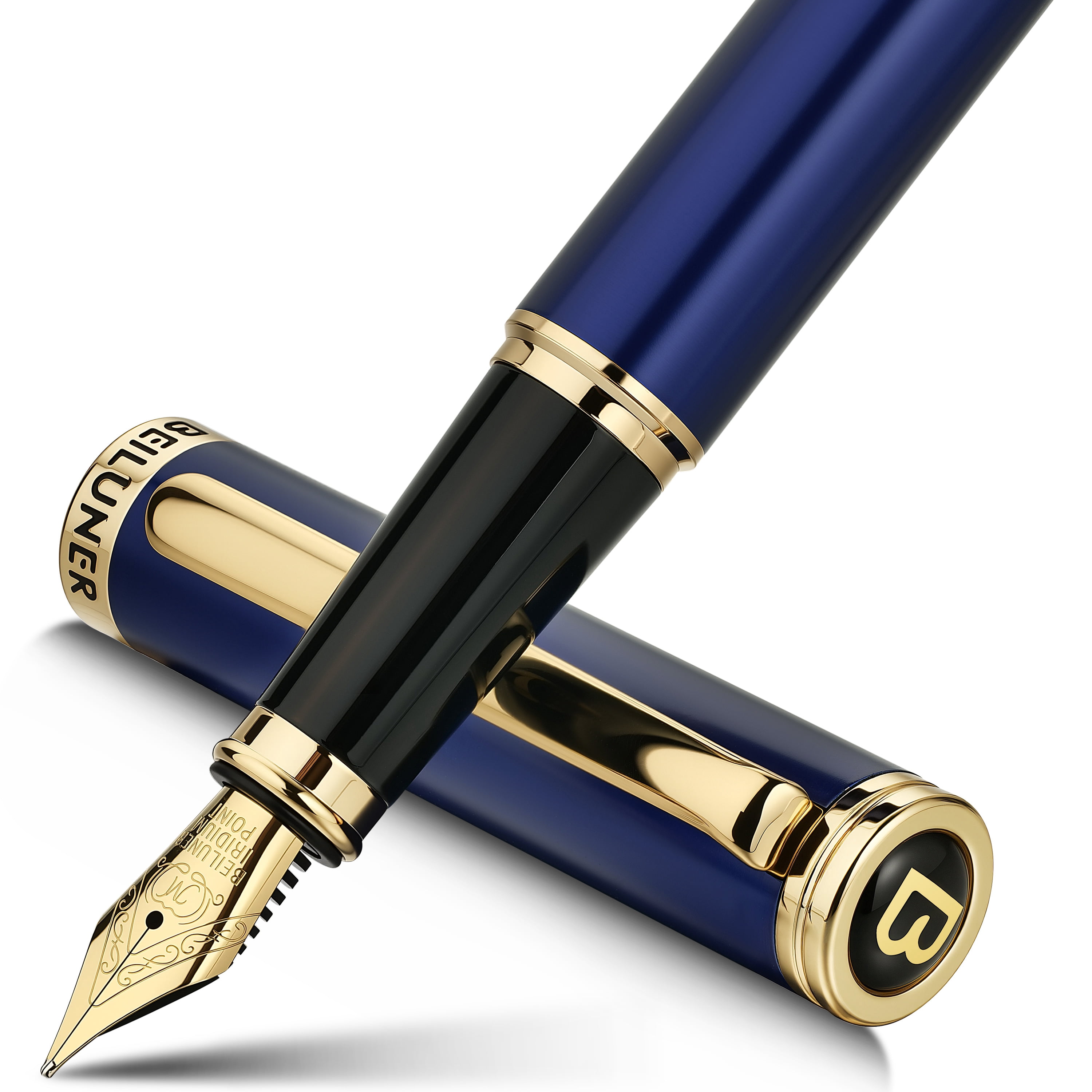 BEILUNER Blue Fountain Pen,Stunning Luxury Pen,24K Gilded Nib(Medium),Gorgeous 24K Gold Finish,German Schneider Ink Converter,Trustworthy Pen Gift for Men&Women-Elegant, Reliable,Nice Pen for Writing