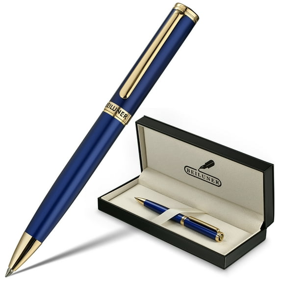 BEILUNER Luxury Gel Pens,Klein Blue Pen Barrel with 24K Gold Finish,Classic Leather Box-Best Pen Gift Set for Men & Women Professional, Executive, Office, Retractable Nice Fancy Designer Pens