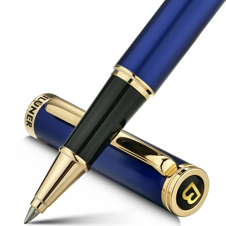 Beiluner Luxury Rollerball Pen, 24K Gold Trim, Blue Lacquer