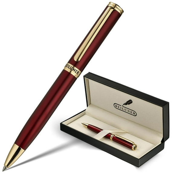 BEILUNER Red Lacquer Gel Pen With 24K Gold Finish, Retractable Pens, Gift Pen Set, Professional, Elegant, Writing, Executive, Office, Nice Fancy Designer, Perfect for Men and Women