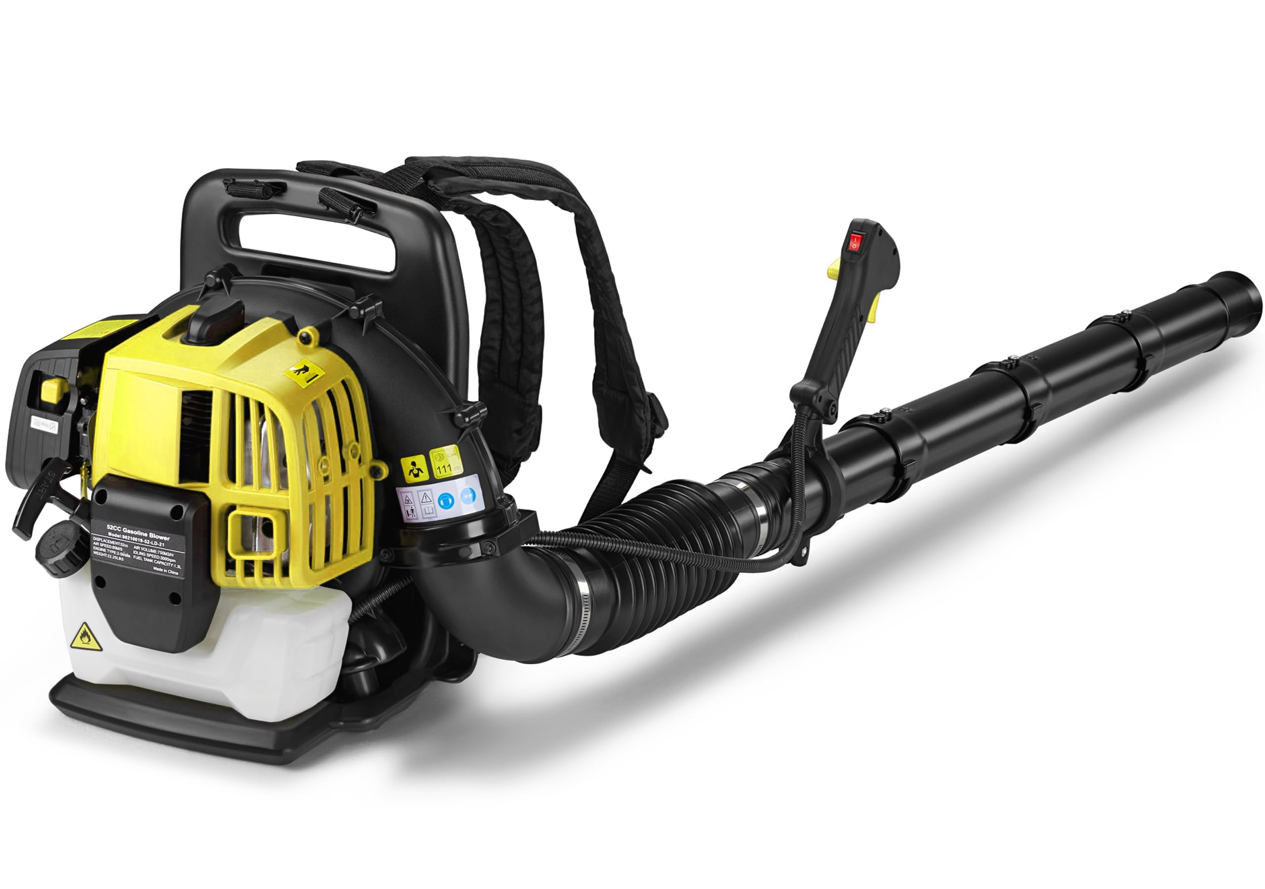 BEIMIMU 52CC Gas Backpack Leaf Blower with 2 Stroke Engine, High-Velocity 530CFM, Ergonomic&Low-Vibration, Cruise Control, Ideal for Year-Round Yard Maintenance Yellow