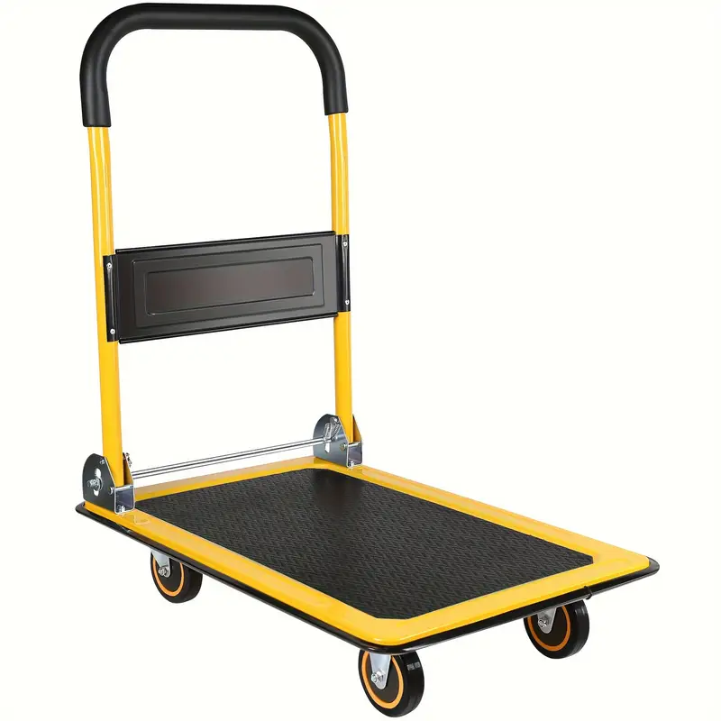 BEIMIMU Foldable Platform Truck, Push Dolly 330 LBS Weight Capacity, 360 Rolling, Folding Hand Truck for Luggage, Travel, Office, House (Yellow and Black) (28.7" x 19" x 32.5")
