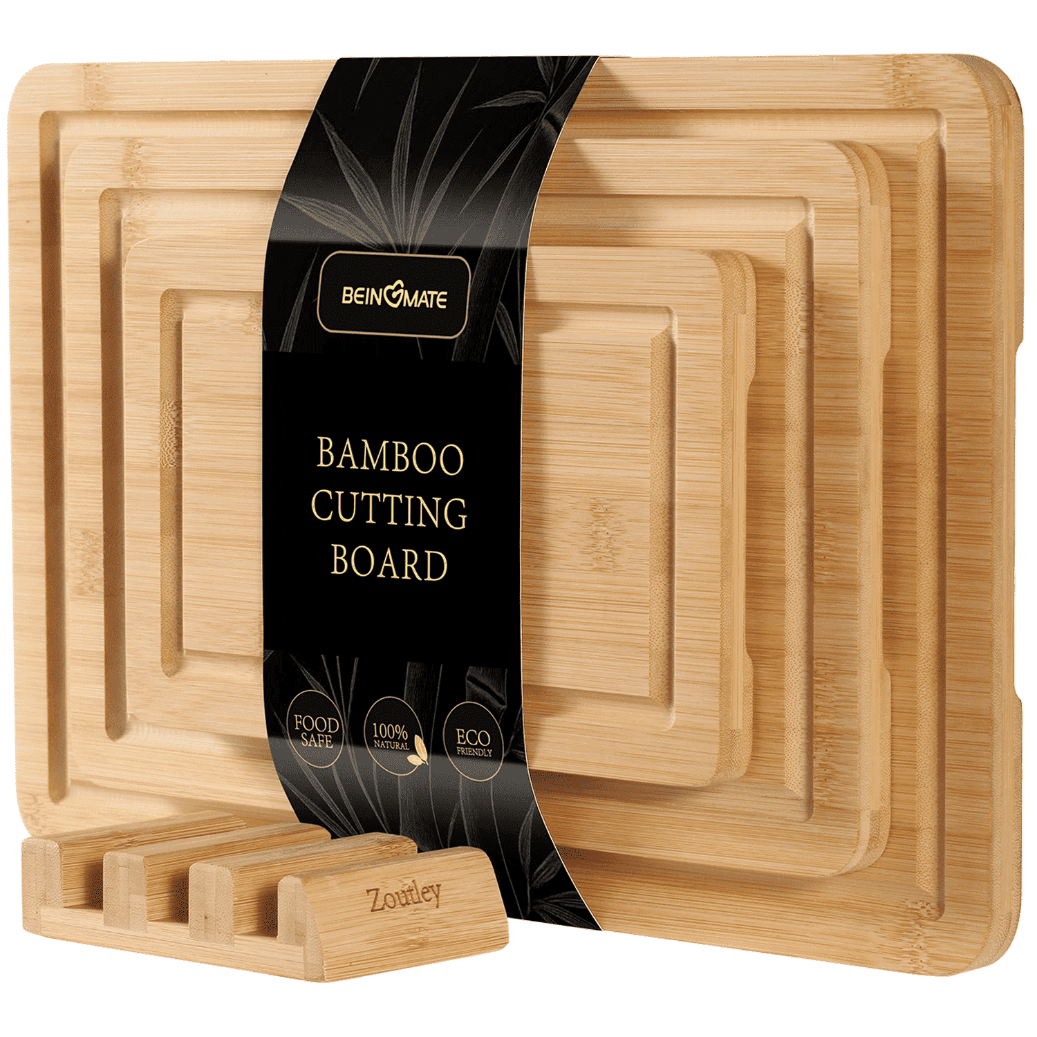 BEINGMATE Care Bamboo Cutting Board, Durable Wood Cutting Boards for Kitchen with Deep Juice Grooves & Built-in Handles (Natural 3Pack)