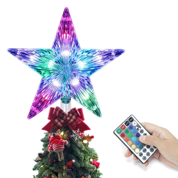 BEIOU 9" LED Christmas Tree Topper Star with Remote, 28 Color Changing Lights for Indoor Outdoor Holiday Decor