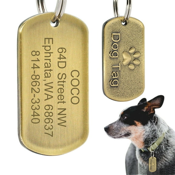 BEIRUI BRASS ROUND PERSONALIZED DOG TAGS MILITARY RECTANGLE NAMEPLATE CUSTOM ENGRAVED NAME ADDRESS FOR COLLAR