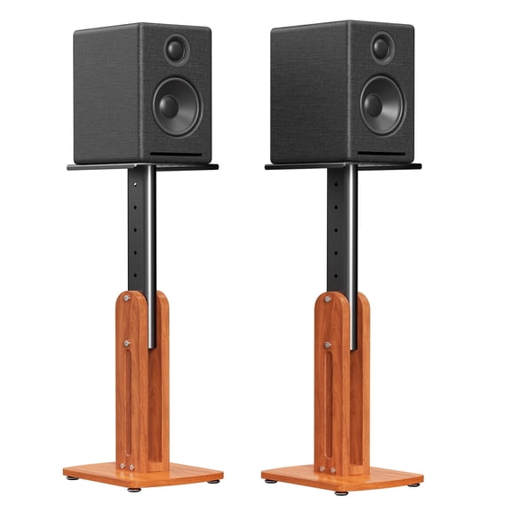 BEISHI Height Adjustable Solid Wood Speaker Stands Pair, Floor Speaker Stands for Studio Monitor and Bookshelf Speakers, Supports Up to 50 lbs, Walnut