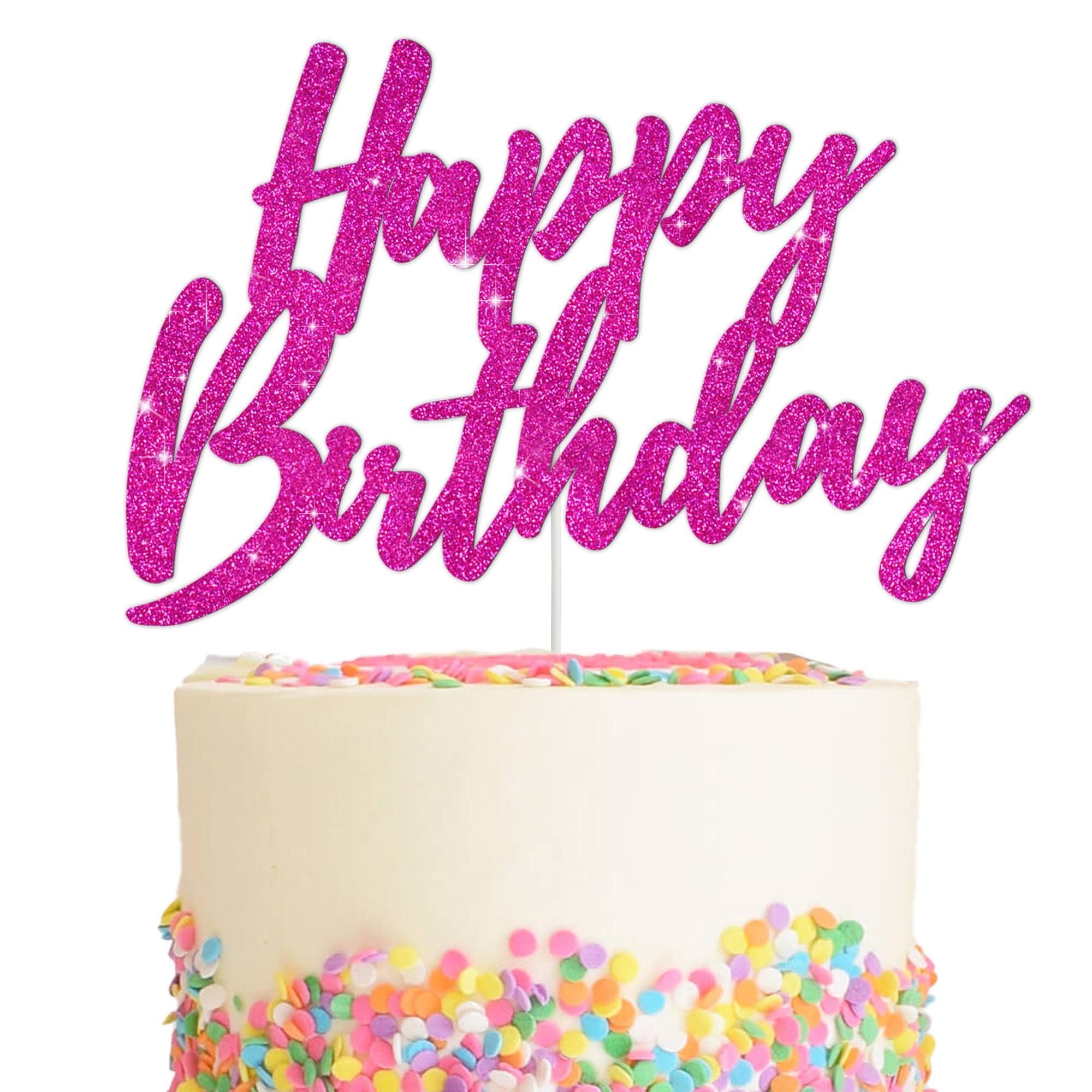 MonMon & Craft Cake Topper 'Happy 18th Birthday' – Silber-rosa Glitzer, Für 18. Geburtstagskuchen
