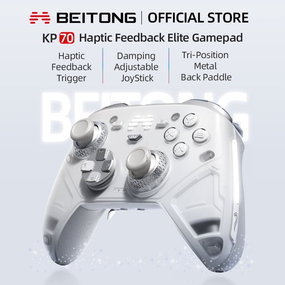 BEITONG KP70 Haptic Feedback Elite Gamepad with Damping Adjustable Joystick, Tri-Position Metal Back Paddles, 1000Hz Polling Rate, Multi-Platform Controller for Switch/PC/Steam