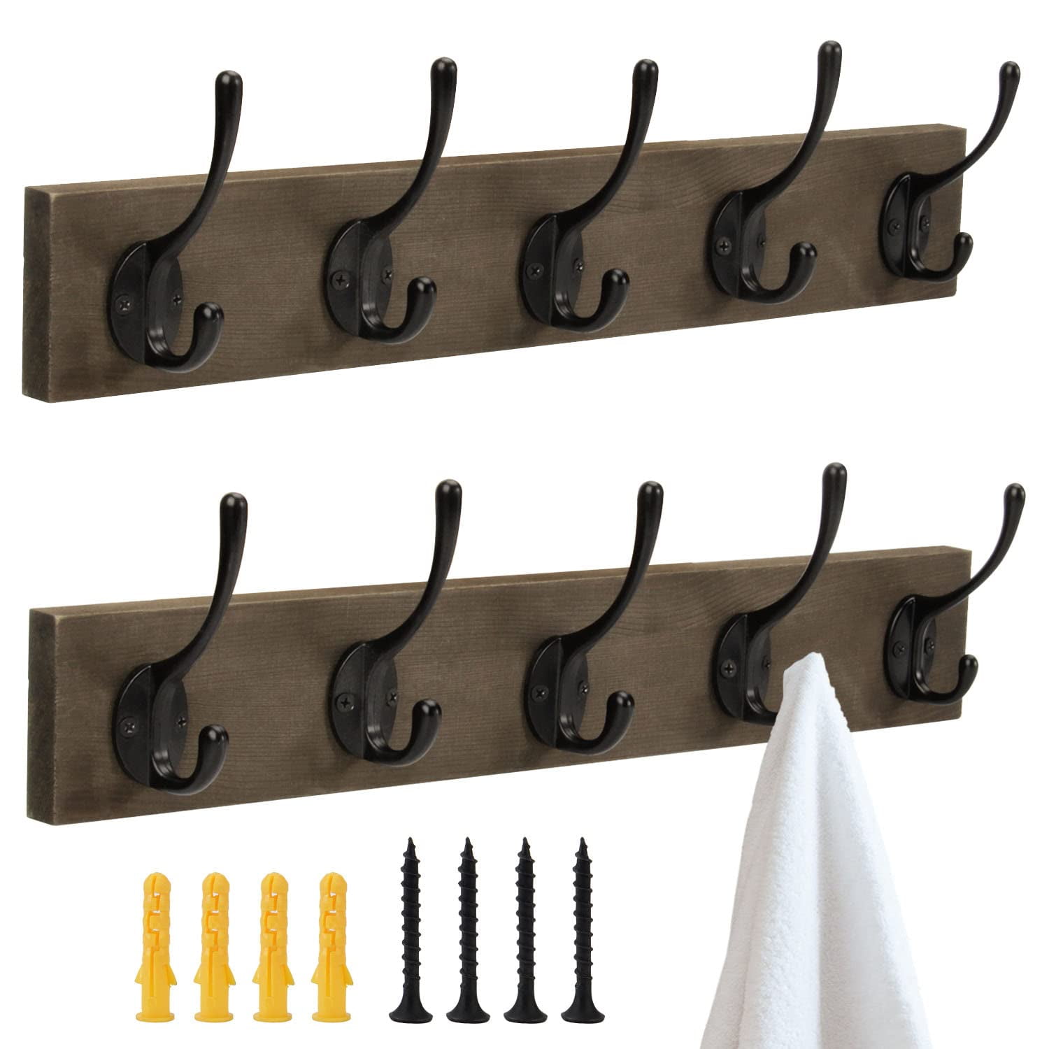 AMADA HOMEFURNISHING Coat Rack Wall Mount 2 Packs, Entryway Coat Hat Hanger  with 4 Wall Hooks for Wall Organized and Storage in Living Room, Bedroom