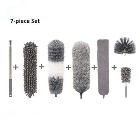 BEIVES 7-Piece Washable Microfiber Duster Kit with Stainless Steel Extension Pole – Gray