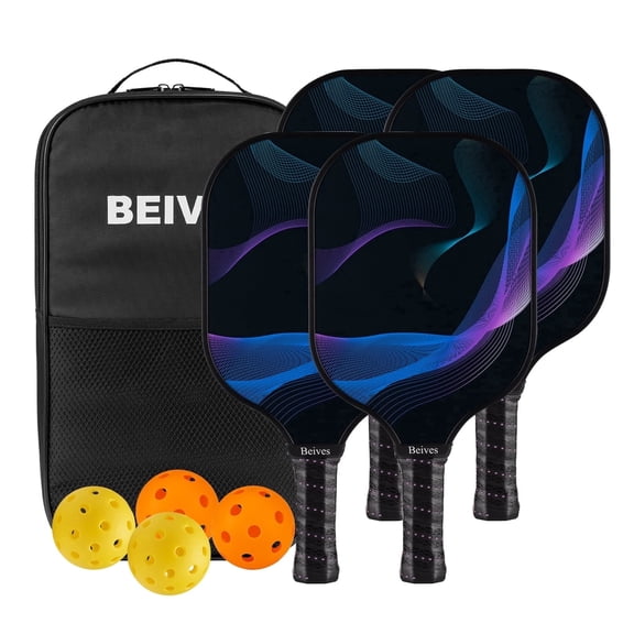 BEIVES Complete 4-Player Pickleball Set - Fiberglass Paddles, 4 Balls & Portable Bag - Lightweight for Backyard or Court