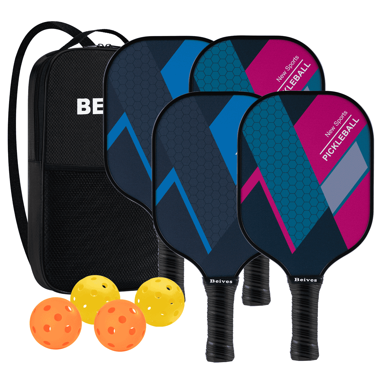 BEIVES Pickleball Paddles Set of 4, Fiberglass Surface & Polypropylene Core 4 Balls & Carry Bag