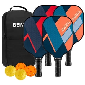 BEIVES Fiberglass Pickleball Paddle Set - 4-Player Kit w/ 4 Balls & Carry Bag - Lightweight Indoor/Outdoor