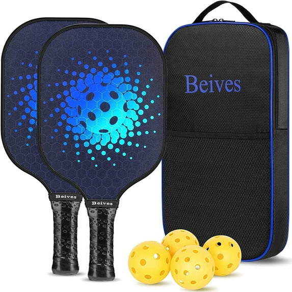 BEIVES Pickleball Paddles Set of 2 - Carbon Fiber 7.9oz Lightweight Rackets w/ 4 Pickle Balls & Carry Case for Indoor/Outdoor Play