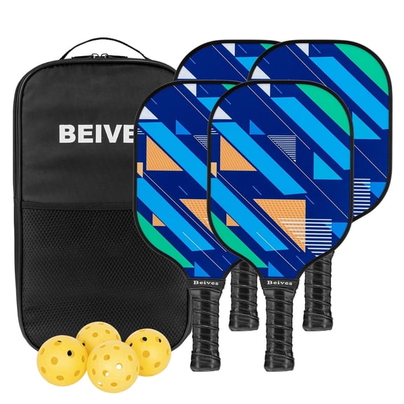 BEIVES Pickleball Paddles Set of 4 - Lightweight 7.9oz Pickle Ball Paddle Fiberglass Face, Pickleball Racket Kit with Balls & Carry Bag