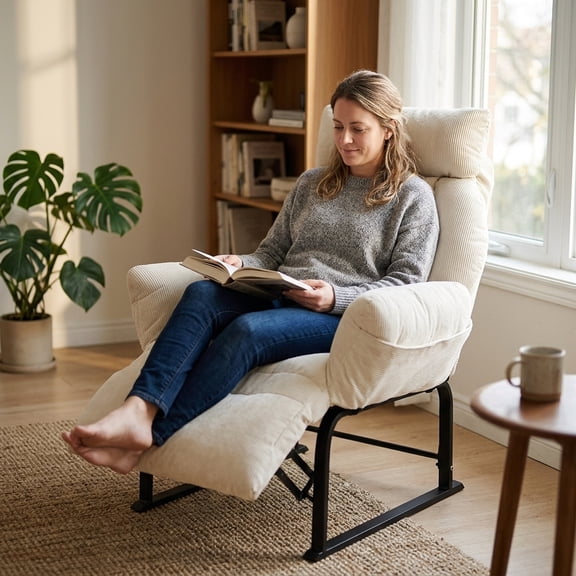 BEJOLO 2-in-1 Recliner and Office Chair, Ergonomic Computer Desk Chair with Foldable Design for Naps, Home Living Room and Gaming Relax, Beige