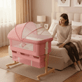 thumbnail image 1 of BEJOLO 4-in-1 Convertible Baby Bassinet: Adjustable Bedside Sleeper with Wheels, Mosquito Net & Breathable Mesh, Storage Basket, and Gentle Rocking Mode, 1 of 10