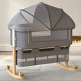 thumbnail image 1 of BEJOLO 4-in-1 Convertible Baby Bassinet: Adjustable Bedside Sleeper with Wheels, Mosquito Net & Breathable Mesh, Storage Basket, and Gentle Rocking Mode, 1 of 1