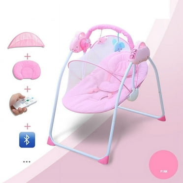 BEJOLO Electric Baby Swing with Bluetooth, Remote, Toys, 4-Speed Adjustable Infant Swing, Auto Rocking, for Newborns to Toddlers, Pink