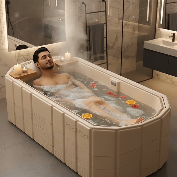 SolarSoda Large Portable Bathtub for Adults, 47.25" Foldable Spa Tub for Hot/Cold Soak, Soaking Tub with Zero Installation, for Indoor & Outdoor