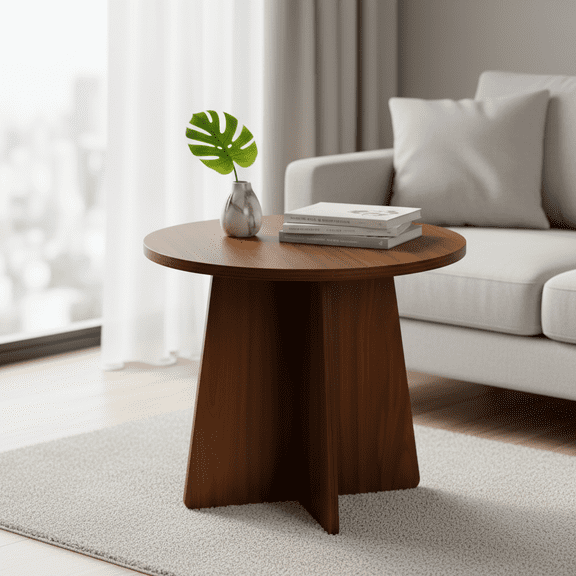 BEJOLO Round Coffee Table, Modern Table with Wood Grain Finish, End Table Side Tables for Living Room (Walnut)