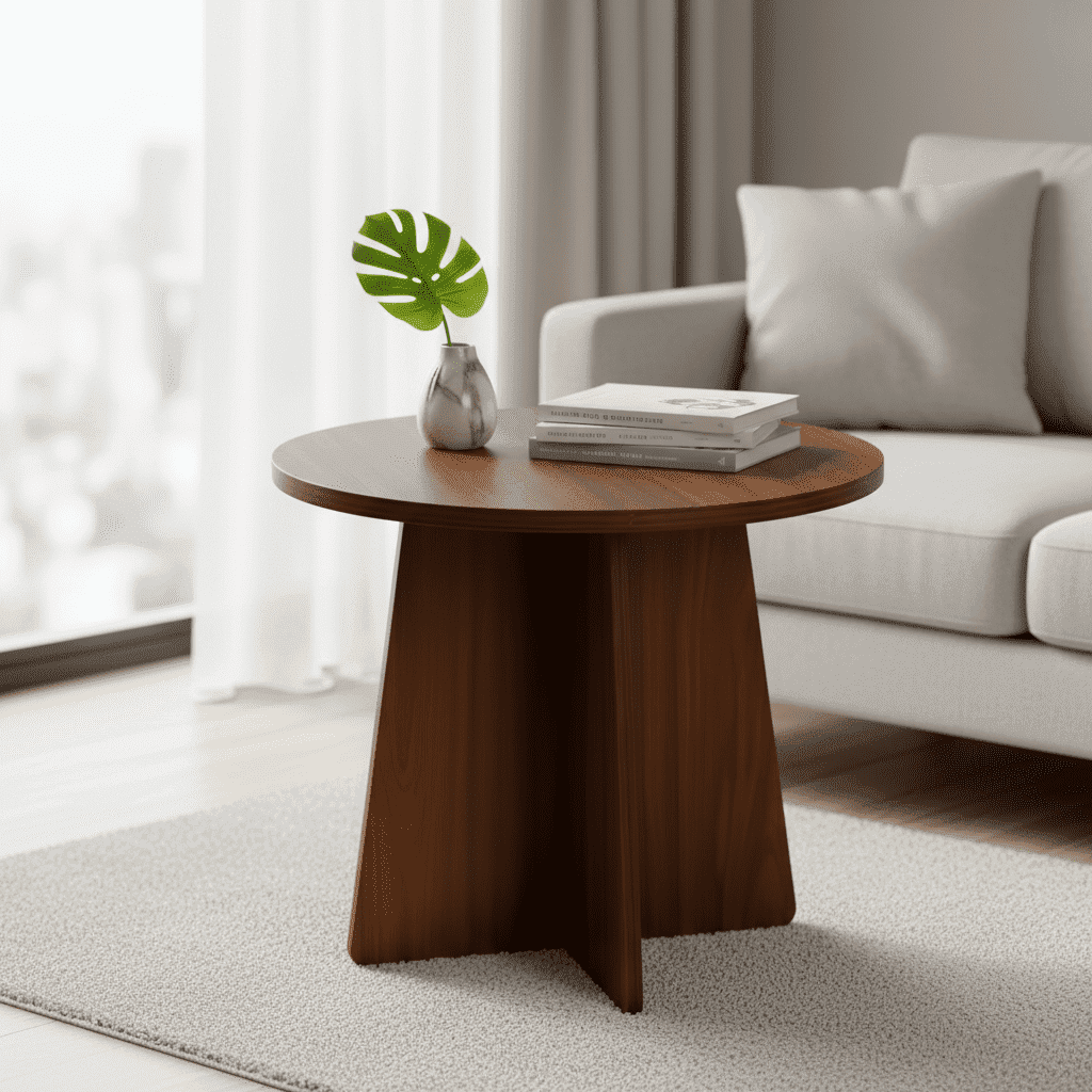 BEJOLO Round Coffee Table, Modern Table with Wood Grain Finish, End Table Side Tables for Living Room (Walnut)