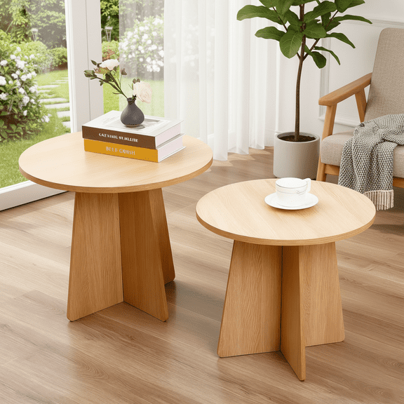 BEJOLO Round Coffee Table, Modern Table with Wood Grain Finish, End Table Side Tables for Living Room