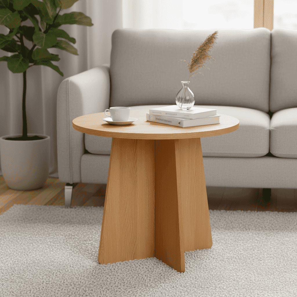BEJOLO Round Coffee Table, Modern Table with Wood Grain Finish, End Table Side Tables for Living Room
