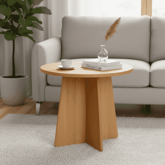 BEJOLO Round Coffee Table, Modern Table with Wood Grain Finish, End Table Side Tables for Living Room