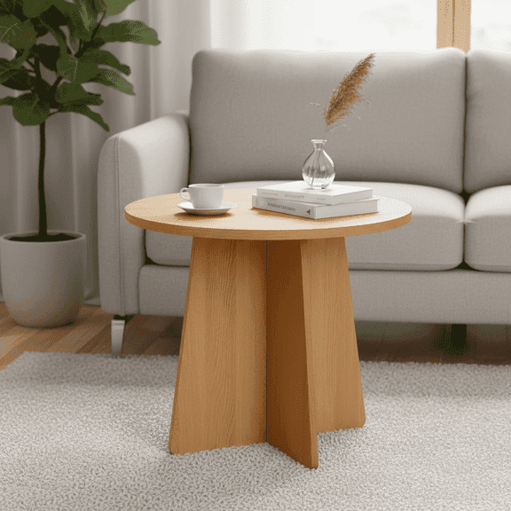 BEJOLO Round Coffee Table, Modern Table with Wood Grain Finish, End Table Side Tables for Living Room