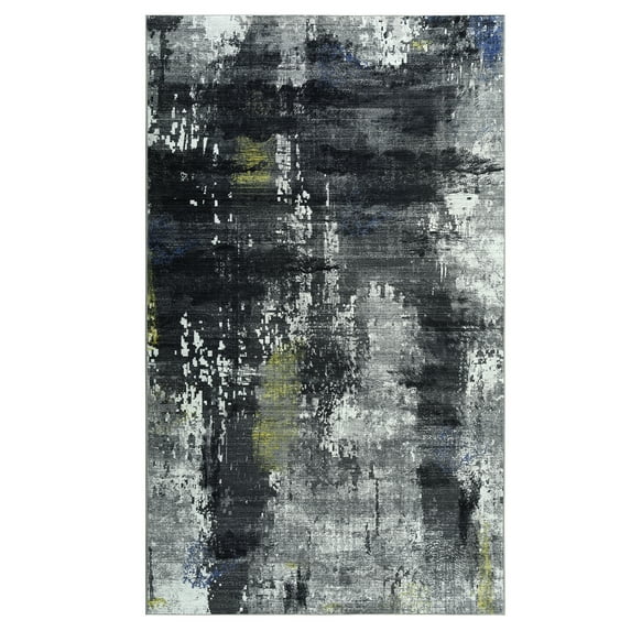 BEKAY 8 x 10ft Abstract Area Rug Vintage Runenr Rug Washable Gray Rug Non-Slip Large Carpet Modern Distressed Antique Rug for Bedroom Living Room