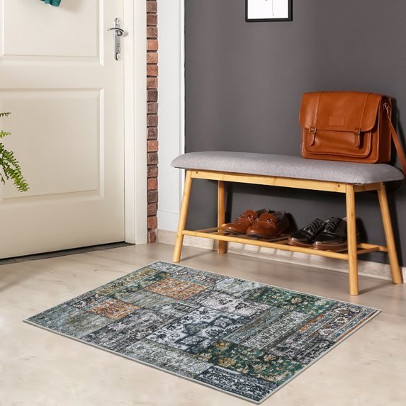 BEKAY Area Rugs for Living Room Vintage Splicing Design Rug , Washable Rugs with Anti Slip Printing, Suitable for Bedrooms