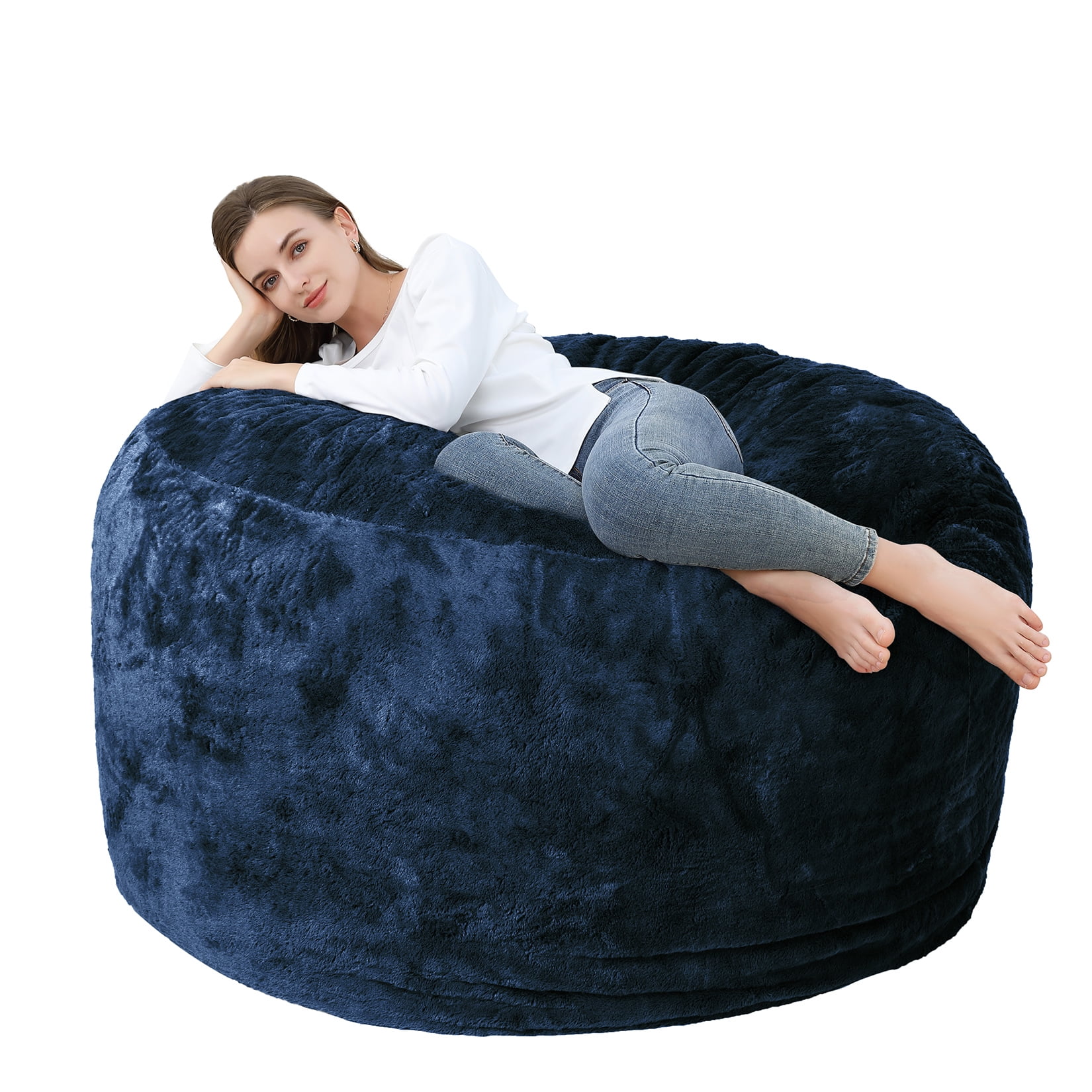 EDUJIN 3 ft Bean Bag Chair: 3' Medium Memory Foam Bean Bag Chairs for  Adults/Teens with Filling,Ultra Soft Dutch Velvet Cover, Round Fluffy Lazy  Sofa