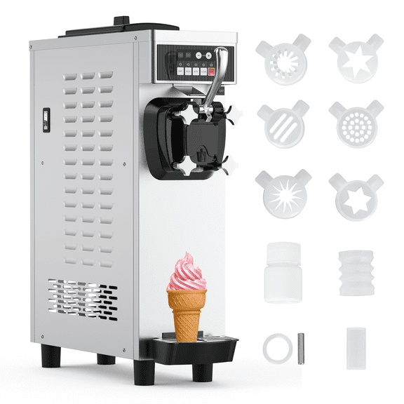 BEKAY Commercial Ice Cream Machine, 4.7-5.8Gal/H Soft Serve Machine, 1200W Countertop Soft Serve Ice Cream Yogurt Machine Cylinders for Party Restaurant Snack Bar