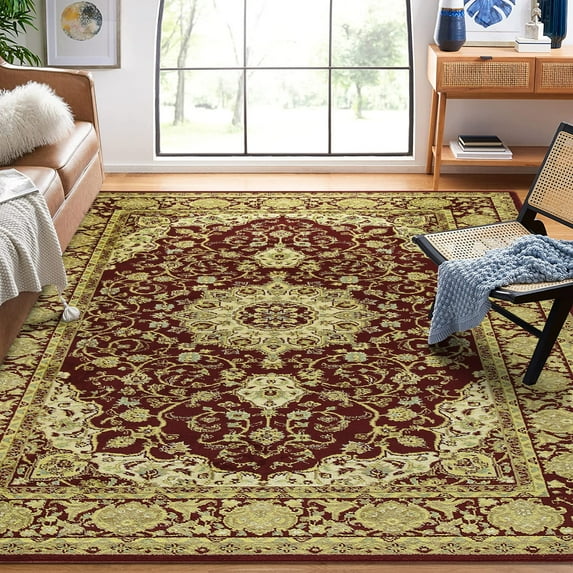 BEKAY Living Room Area Rug, 8x10ft Persian Doormat Vintage Floral Front Door Mat Indoor Entrance Kitchen Rug Tribal Accent Mat Non-Slip Door Mat Non-Shedding Rug