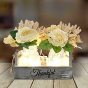 BEKITCHEN Mason Jar Table Centerpiece Decor for Dining Room Coffee Table with 2 LED Jars & Flowers