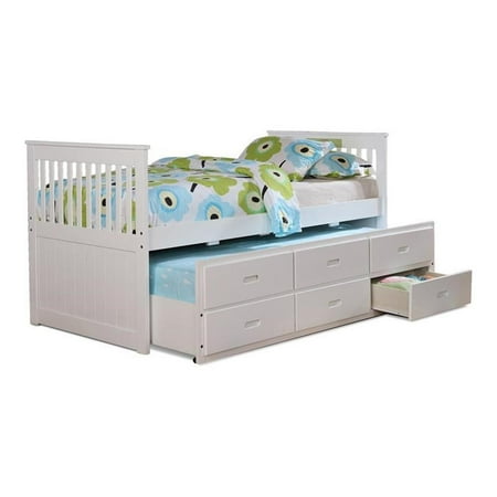 BEKids Solid Wood Twin Captain Bed with Twin Trundle and 3 Drawers in White