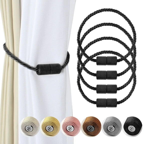 BEL ABENIR 4 Pack Magnetic Curtain Tieback Clip Buckle Rope Holdbacks for Home Decorative Charcoal