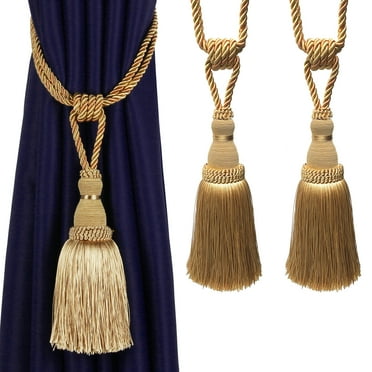 BEL AVENIR 2 Pack Curtain Tiebacks Tassel Rope Handmade Holdbacks, Gold, 2 Count